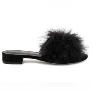 Joie Size 7 Black Mani Feather Fluffy Slide Sandal/Shoe/Slipper